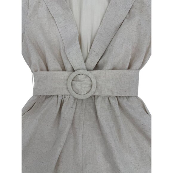 Princess Polly Deep V Croquette Playsuit Romper Collared Belted Neutral Beige 0 - Picture 14 of 16